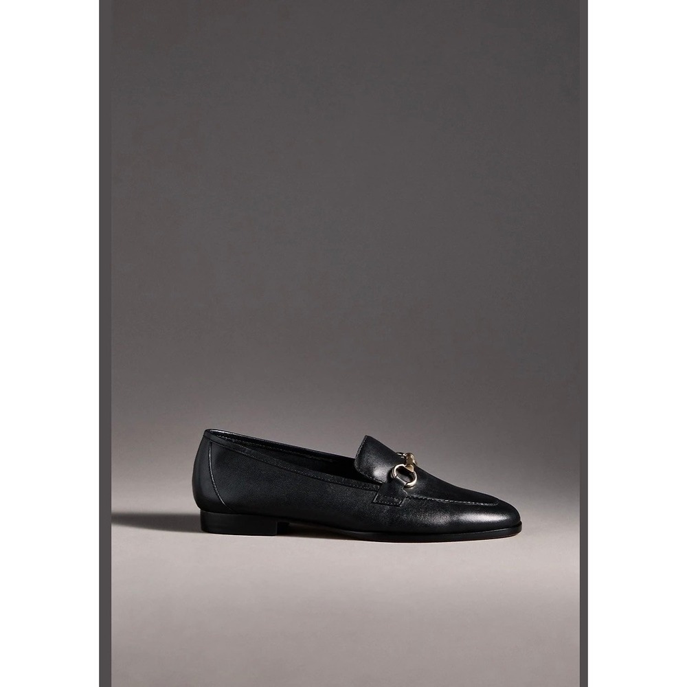 Maeve for Anthropologie Horsebit Loafers leather black gold buckle new NWOT